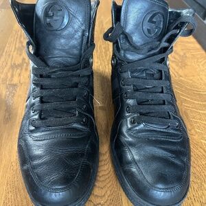 Gucci Men's Black Leather High Top Sneakers